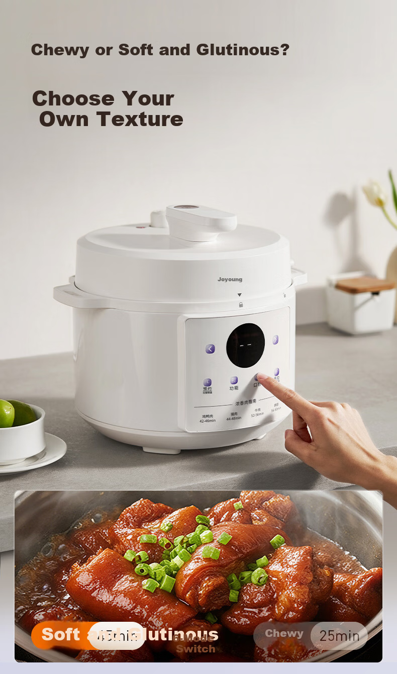 Joyoung 5L Large Capacity Electric Pressure Cooker with Deep Soup Crystal Diamond Inner Pot, Smart High-Pressure Cooker for 4-5 People, Model Y-50C10 8