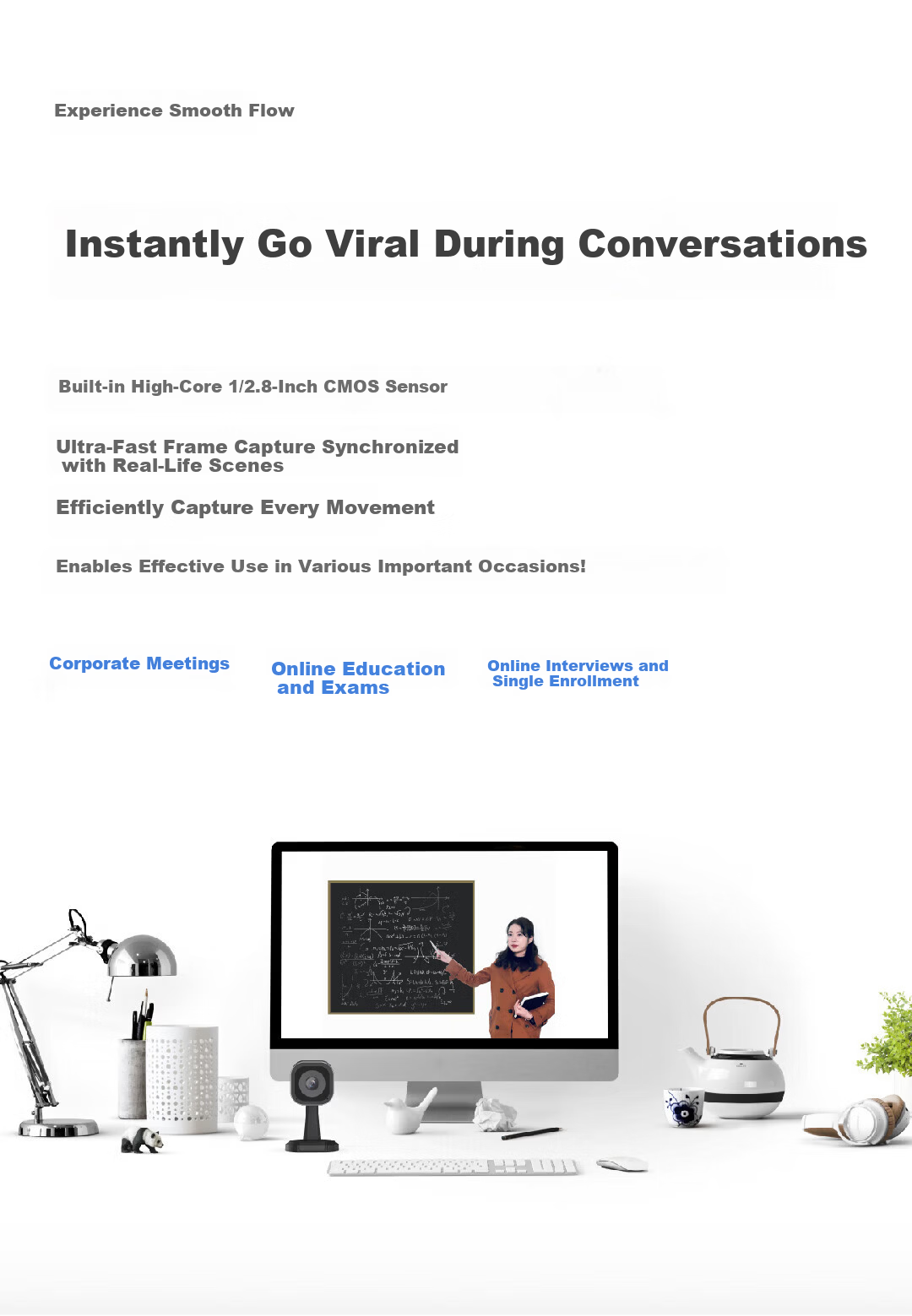 PHILIPS PSE 0520 Desktop Stand 2K Video Conference Camera with Autofocus Wide-Angle Lens and Built-in Noise-Cancelling Microphone for Online Classes and Meetings 4