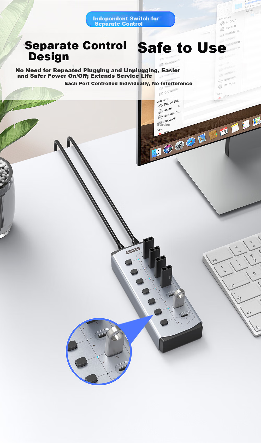 SIPOLAR USB 3.0 Hub with Independent Control, 7-Port High-Speed HUB, 4 USB + 3 Charging Ports, 24W High Power Docking Station FS-809, Extension Cable, Laptop Accessory 6