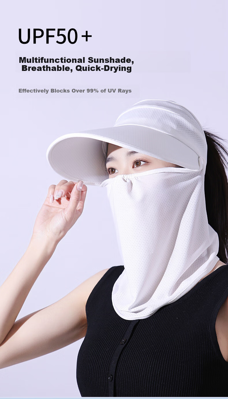 SolarStorm Summer Sunscreen Face Mask Women UV Protection Ice Silk Breathable Mask Face Veil Outdoor Cycling Neck Guard Sunshade Hat 1