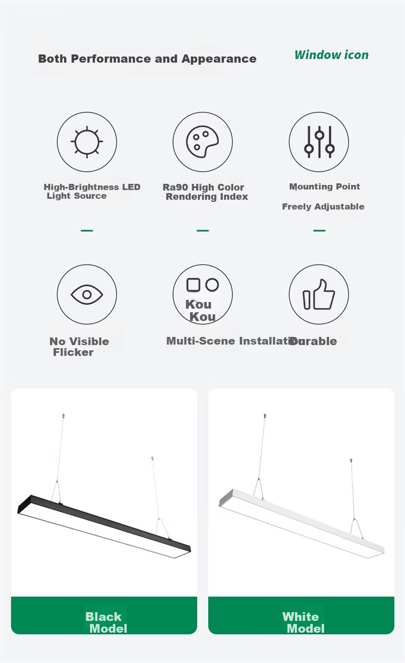 NVC LED Pendant Linear Light Office Mall Store Minimalist Iron Frame Black 50W Cool White 2