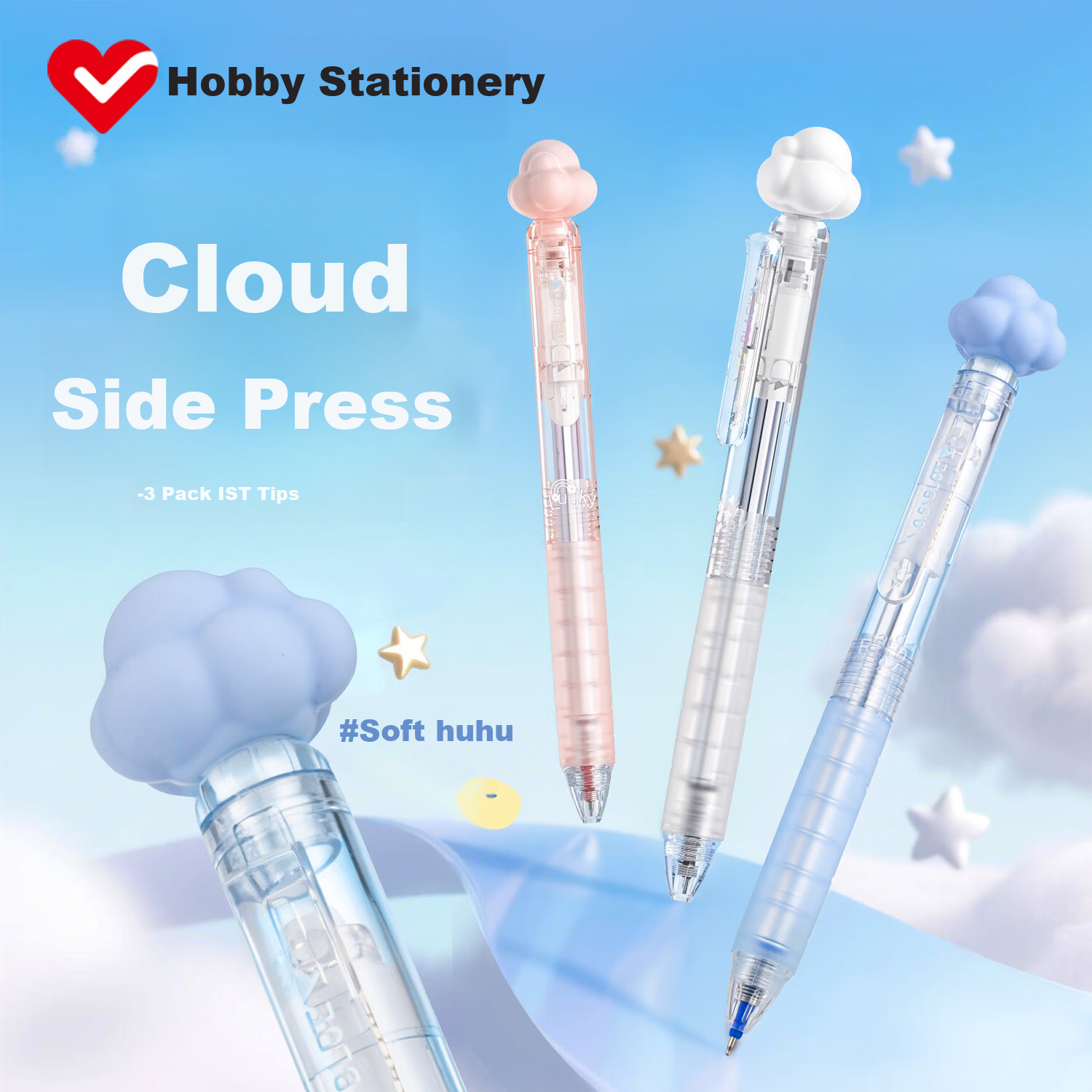AIHAO Electroplated Cloud Click Gel Pen 0.5mm Quick-Dry Water-Based Student Stress-Relief Study Pen High-Value 3 Black Pens DGP2720B