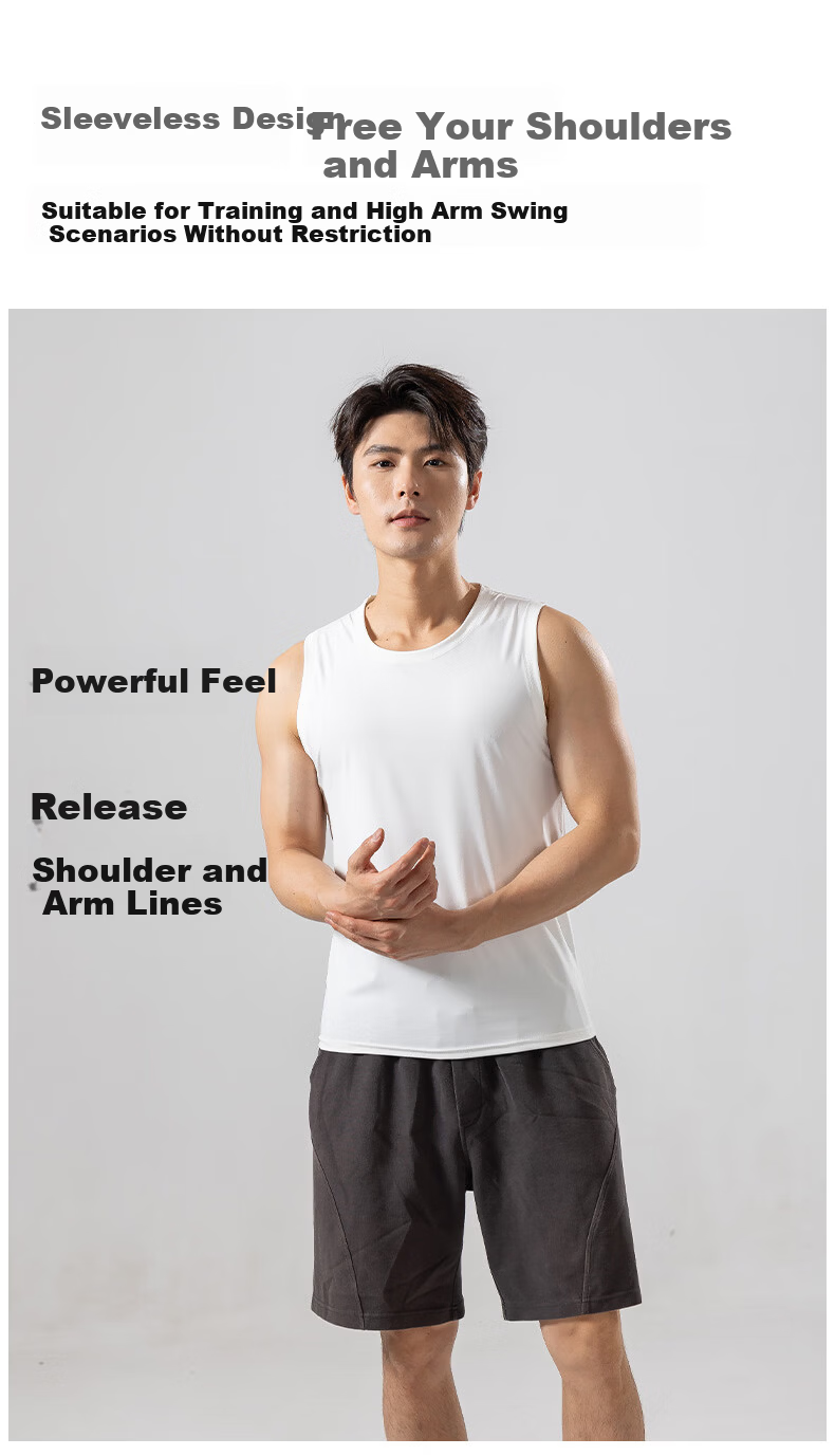 Xunmianren Men's Sleeveless Sports T-Shirt Wide Shoulder Base Layer Vest Summer Sports Ice Silk Breathable Quick-Dry Vest 6