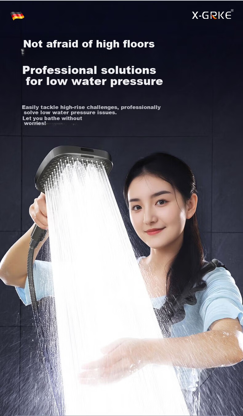 X-GRKE [Germany] Large Panel High-Pressure Shower Head Set with Hose, Powerful Water Flow 9