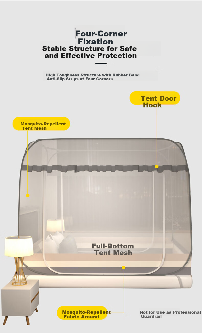 MUJI Type A No-Installation Steel Wire Mosquito Net Three-Door Foldable Dense Mesh Mongolian Tent Mosquito Net for 1.8x2m Bed 7