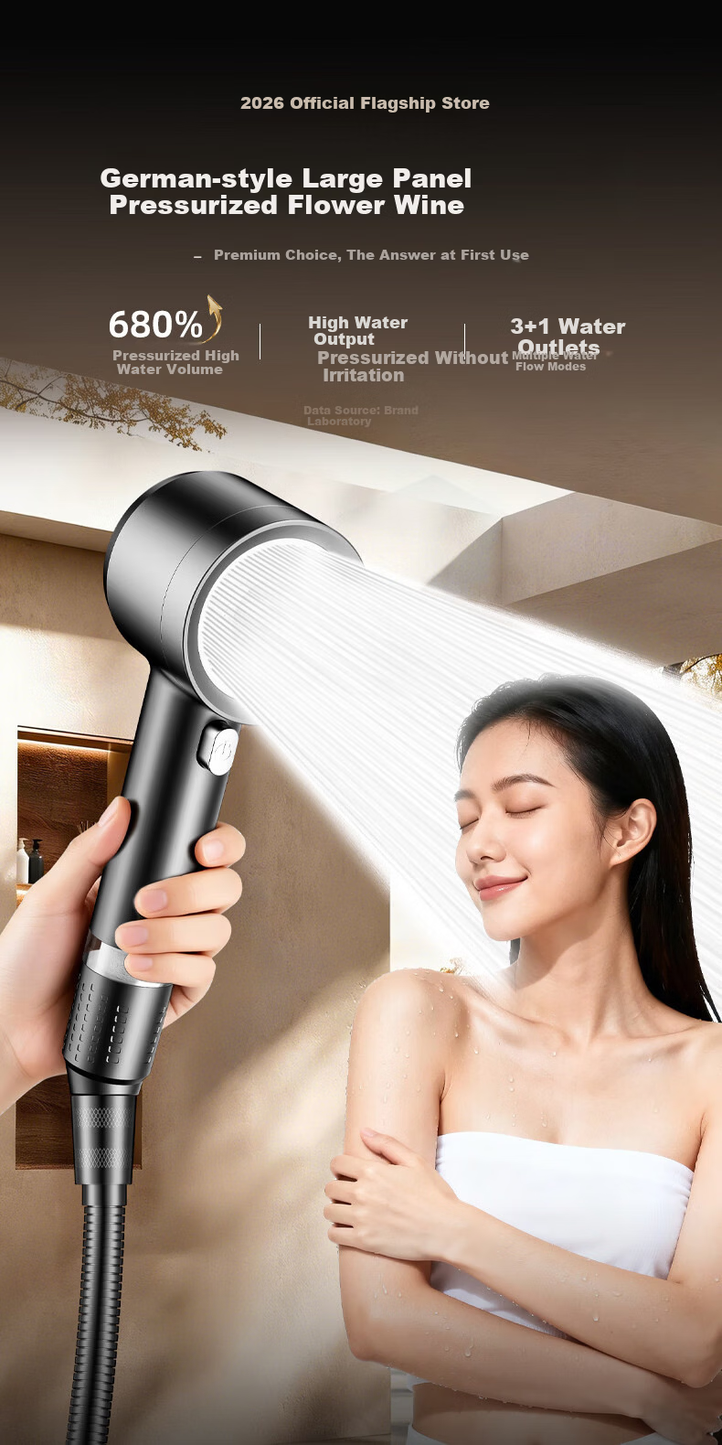 WUZORY [Germany] High-Pressure Shower Head Powerful Bathroom Multi-Function Handheld Shower Sprayer 3