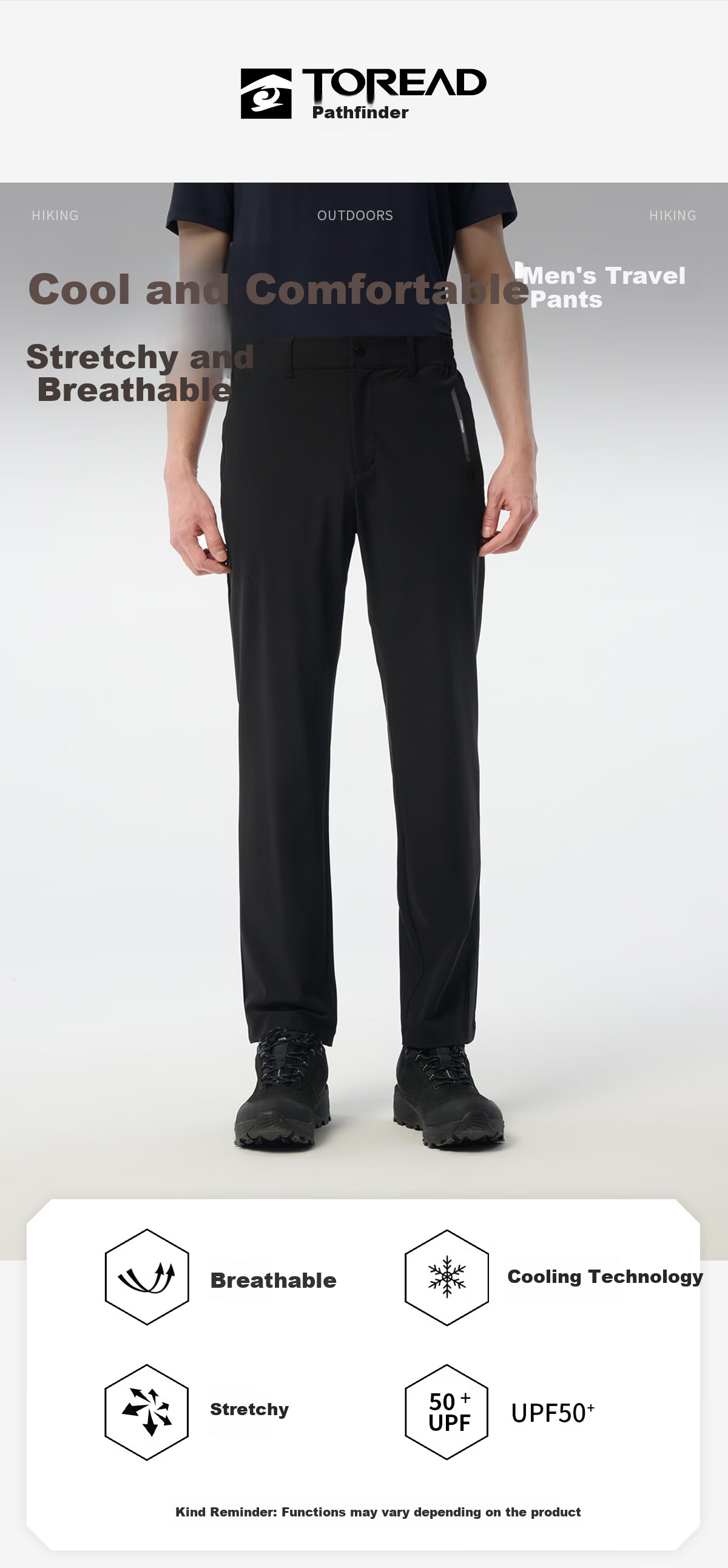 TOREAD Men's Outdoor Functional Pants Sun Protection Cooling Quick-Dry Breathable Stretch Hiking Pants TAMMAM81553 1