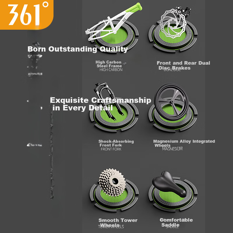 361° Kids and Youth Mountain Bike 6-12 Years Disc Brake Shock Absorbing Student Pedal Off-Road MTB with Gears