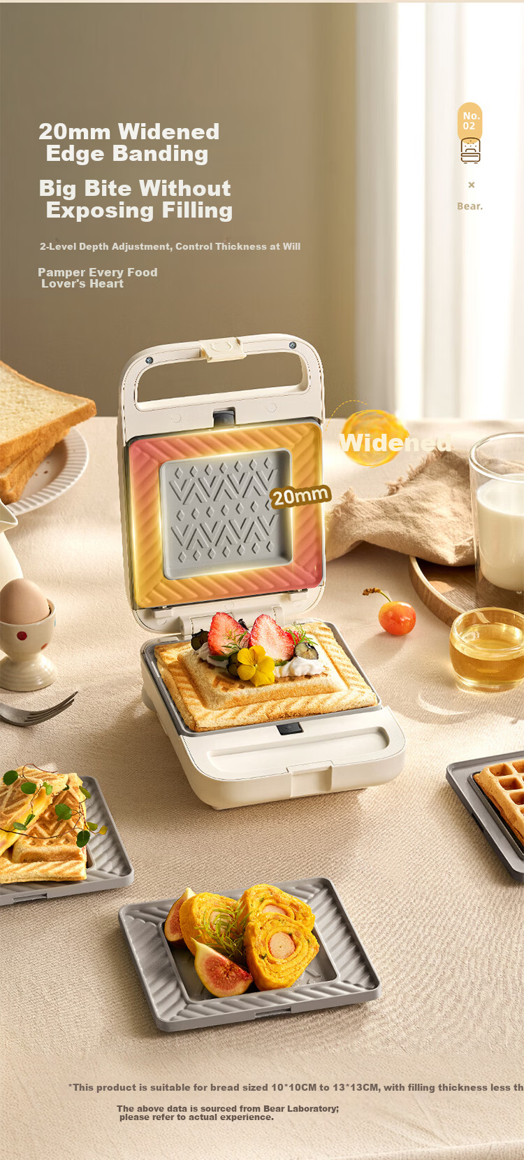 Bear Sandwich Maker Breakfast Machine Bread Toaster Hot Press Multifunctional Electric Griddle 0 Fluorine Titanium Ceramic Removable Baking Plate Thickened Edge Adjustable Thickness SMZ-D06M3 5