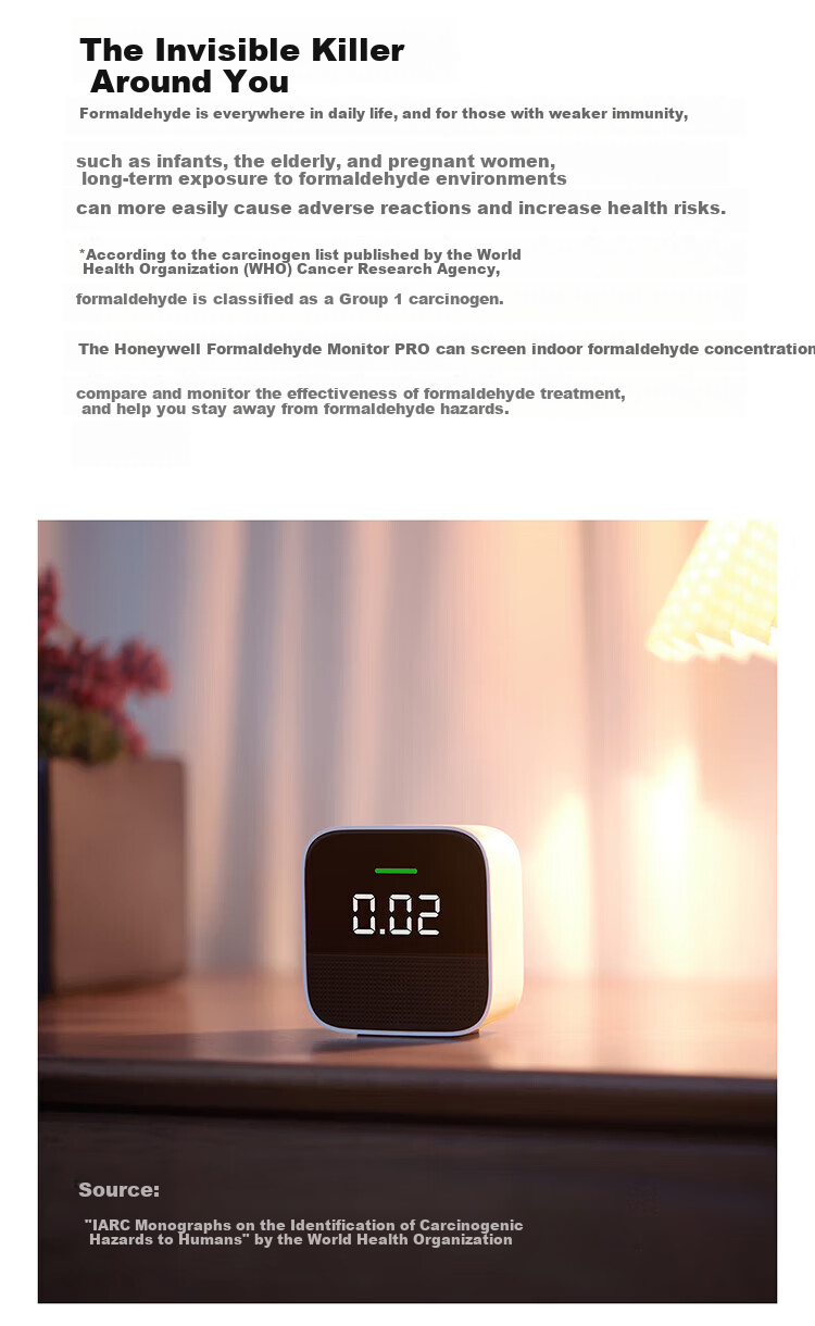 Honeywell Formaldehyde Detector PRO Upgrade Version Compatible with Mijia Smart Temperature and Humidity Home Air Quality Monitor for New Houses 3