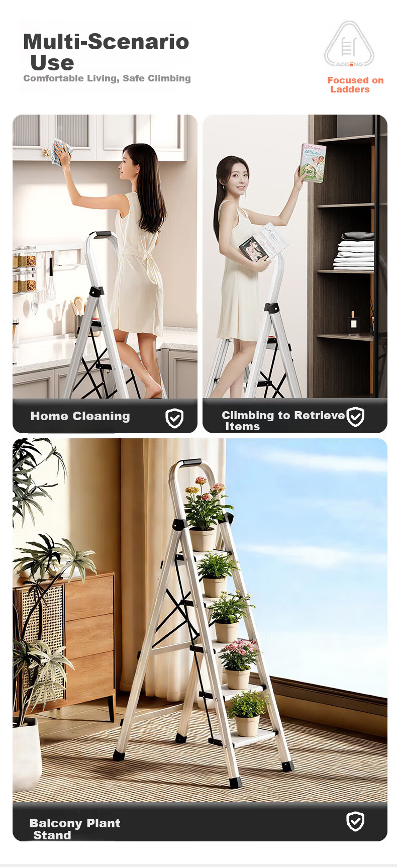 Aopeng Aluminum Alloy Household Folding Step Ladder Six-Step Lockable Thickened Climbing Ladder 16