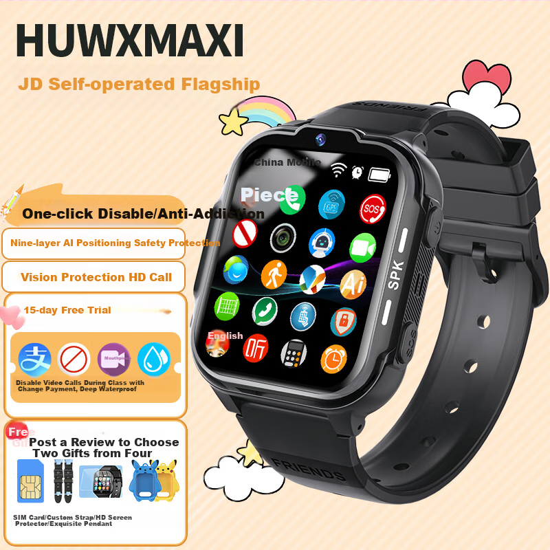 HUWXMAXI Kids 5G SIM Card Phone Watch Waterproof GPS Tracker for Boys and Girls Ages 6-18, Compatible with All Networks