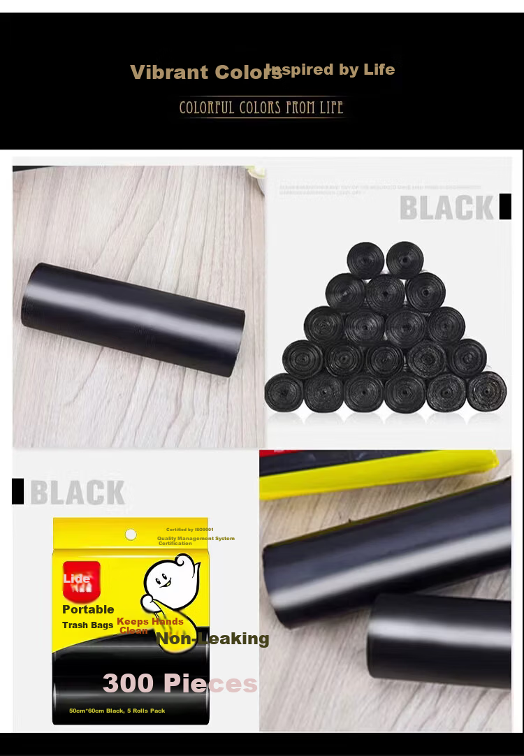 Lide Black Vest Garbage Bags 50x60cm 100pcs*3 Packs Double-Sided 1.6 Mil Large Household Handheld Trash Bags 3