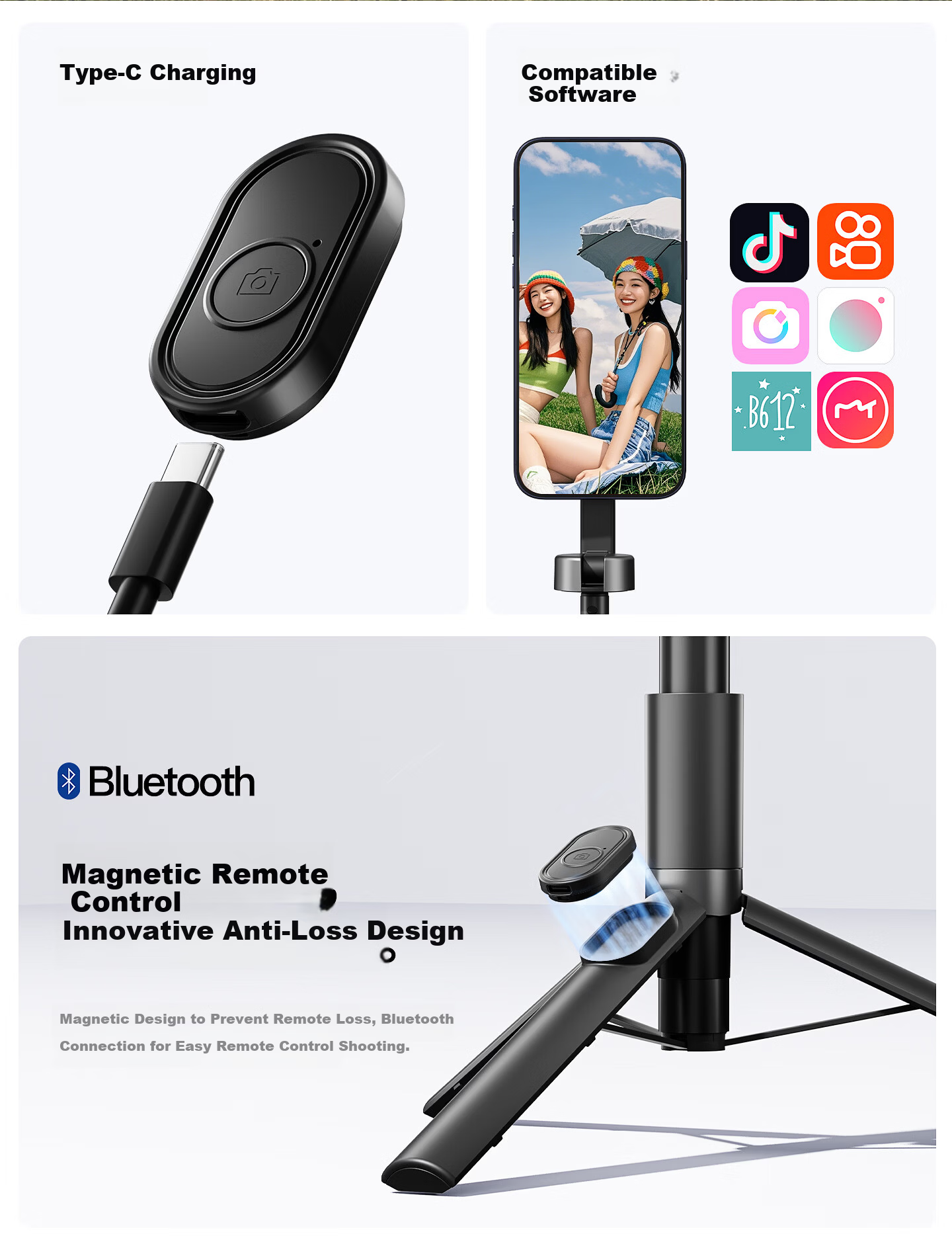 Philips Magnetic Phone Selfie Stick Portable Travel Selfie Tool Outdoor Vlog Live Streaming Photography Universal Accessory MagSafe Magnetic Rotating Anti-Shake Tripod 5319 18