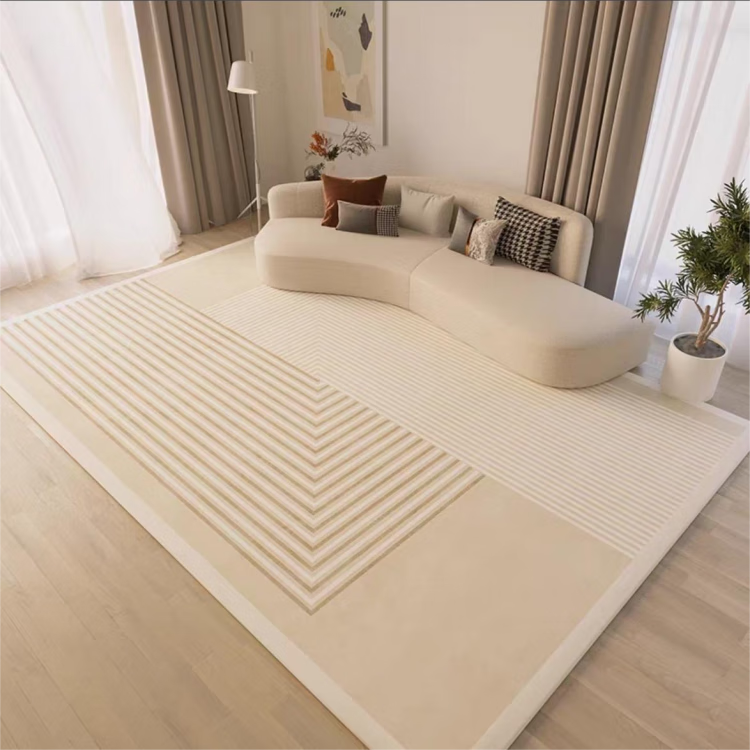 MOON TIME Belgian Velvet Living Room Carpet, Skin-Friendly Non-Slip, Scroll Pattern, Cream Style, 160*230cm 16