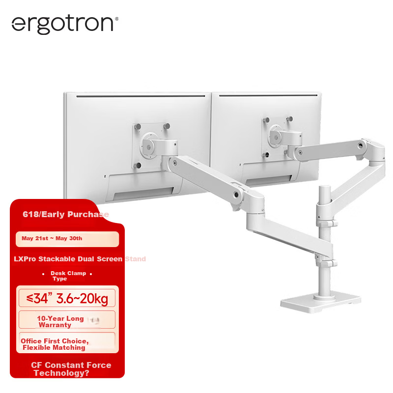 ERGOTRON LX PRO Dual Monitor Arm Desk Mount Adjustable Mechanical Arm 45-690-290 Bright White