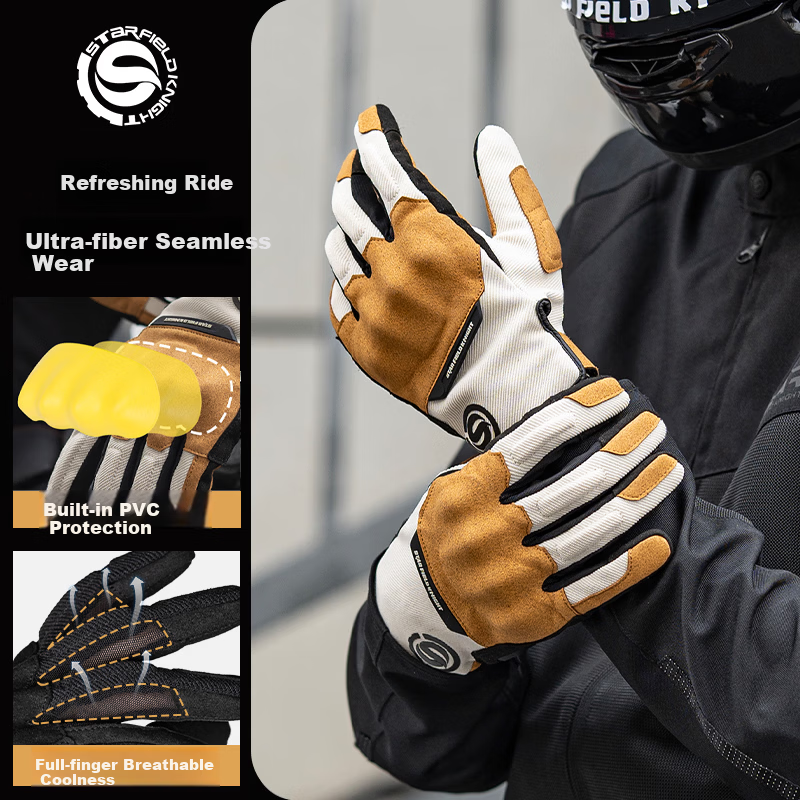STAR FIELD KNIGHT Motorcycle Riding Gloves Unisex Spring Summer Breathable Retro Thin SKG577 Beige Size M