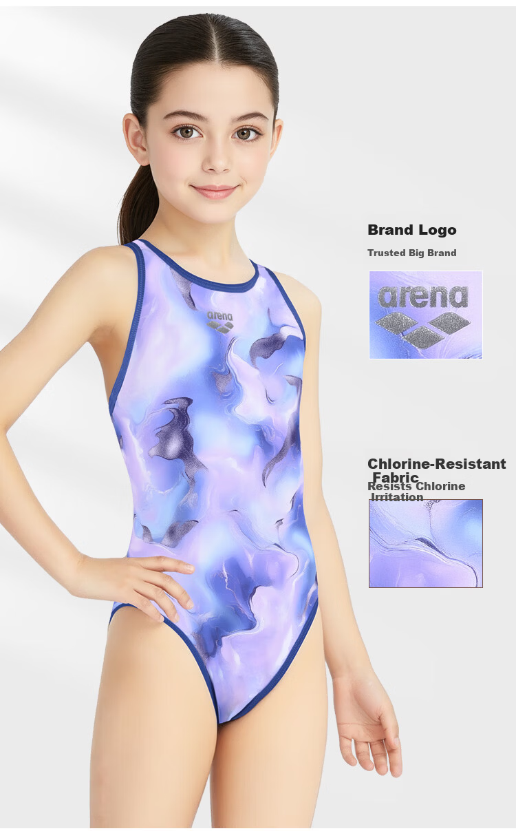Arena Girls' Sleeveless One-Piece Triangle Swimsuit Youth 26 New Big Kids Swimwear for Swimming Pool 2