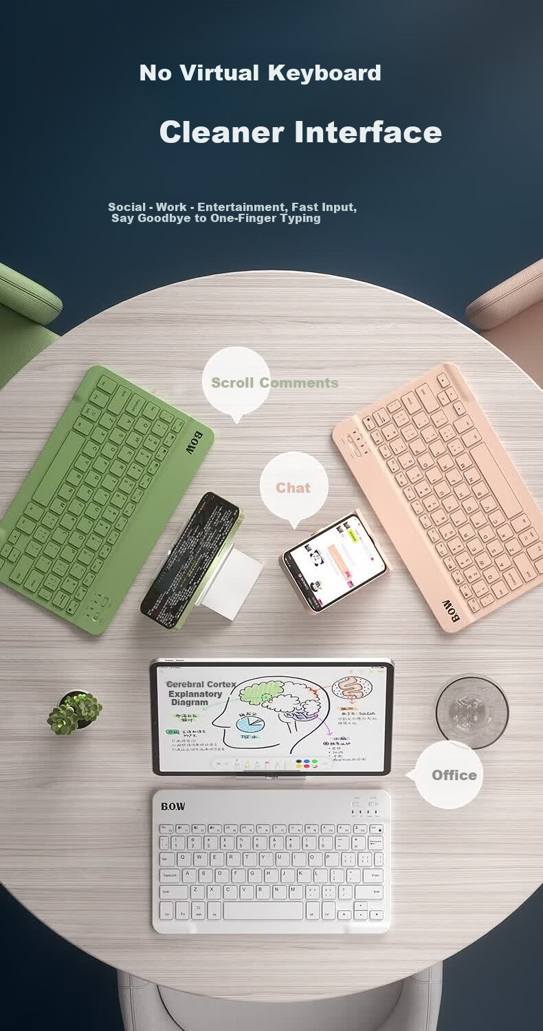 B.O.W Hangshi HB032-Y New Triple Bluetooth Keyboard for Android Apple Huawei Phones Typing Portable iPad Tablet Retro Green 5