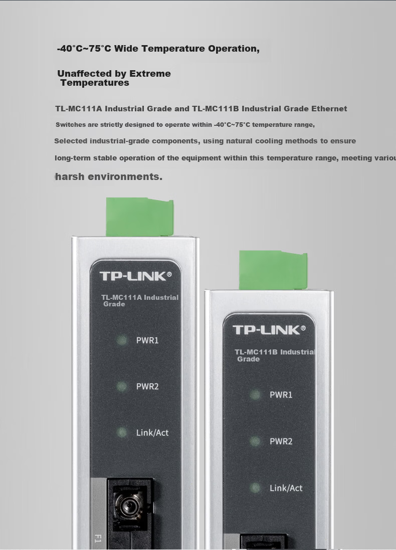 TP-LINK Industrial Fiber Optic Media Converter 1x 100Mbps ST Fiber Port 4x 100Mbps RJ45 Ports TL-MC114B-ST Industrial Grade 3