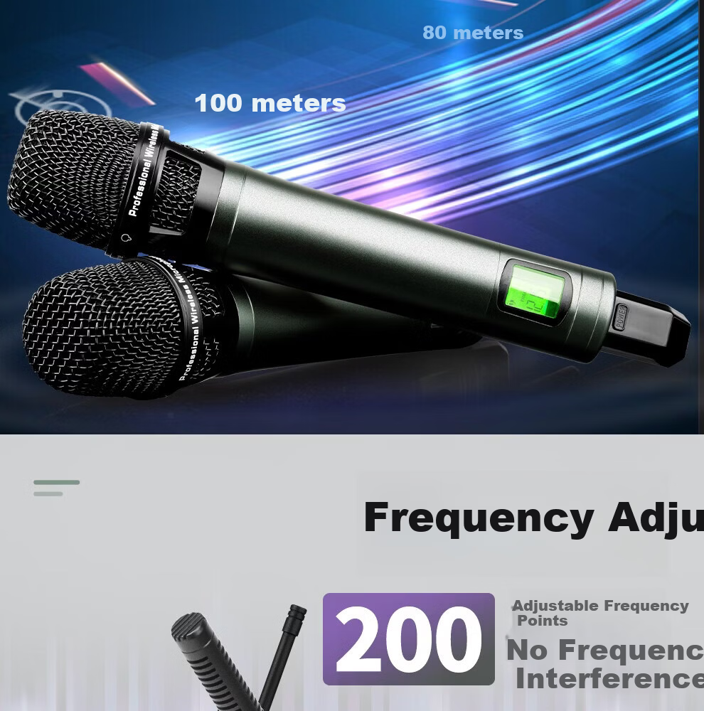 Depusheng DR666 Professional Wireless Microphone Dual Transmitter Karaoke Stage Performance KTV Singing School Speech Wedding Conference UHF Long-Distance Anti-Howling Microphone System 7