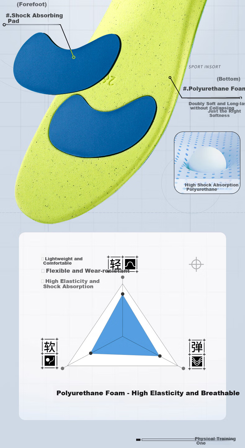 3515 Outdoor Training Sports Insoles for Men Shock Absorption Soft Cushioning Breathable Sweat-Absorbing Odor-Resistant Antibacterial Size 41 4