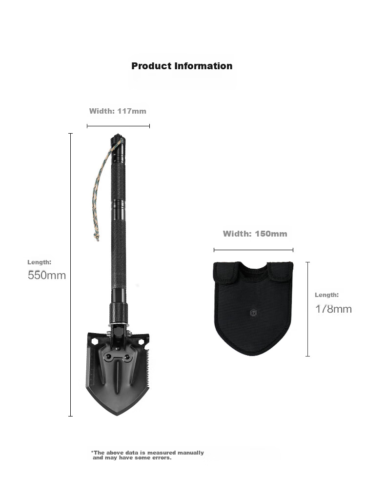 JD Original Outdoor Military Shovel, Multi-Functional Car-Mounted, Thickened Iron Spade, Foldable Fishing Outdoor Off-Road Triangular Handle Shovel for Snow 16
