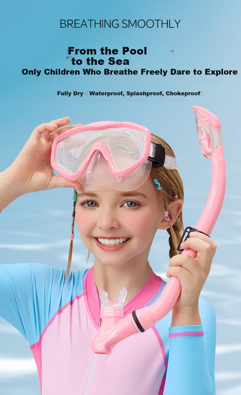 SWANS Snorkeling Mask Snorkel High-Definition Waterproof Breathing Tube Respirator Diving Gear for Men Women and Children Swimming Equipment Pink 2