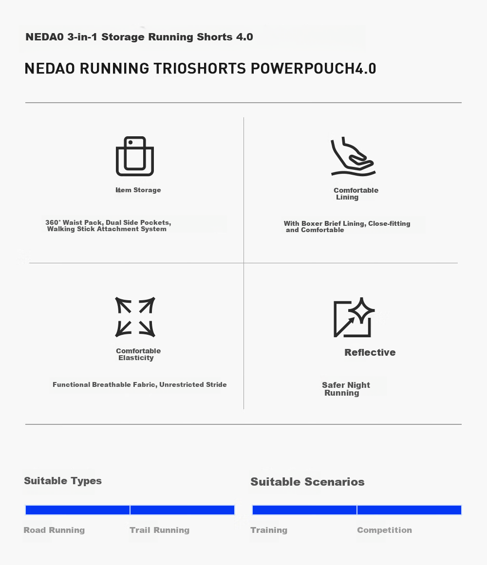 NEDAO 3-in-1 Storage Running Shorts for Men with Waist Bag, Inner Lining, and Pole Holder, Trail Running Sports Pants 2