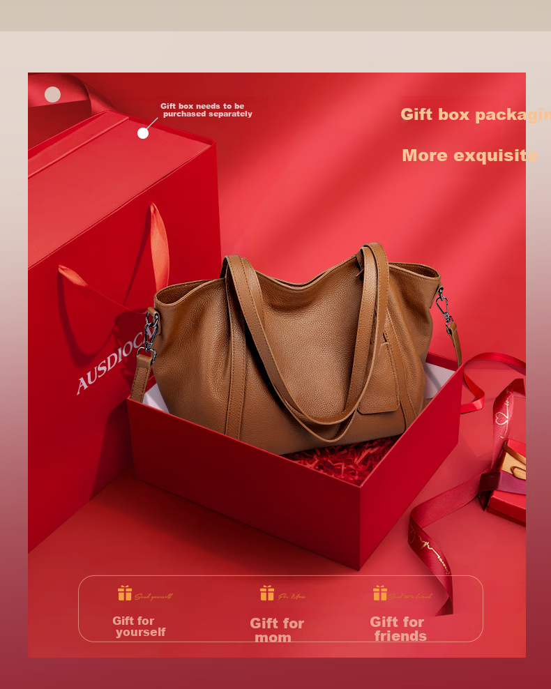 AudiJia Genuine Leather Tote Bag for Women 2026 New Handbag Commuter Shoulder Bag Crossbody Mom Bag Birthday Gift 2