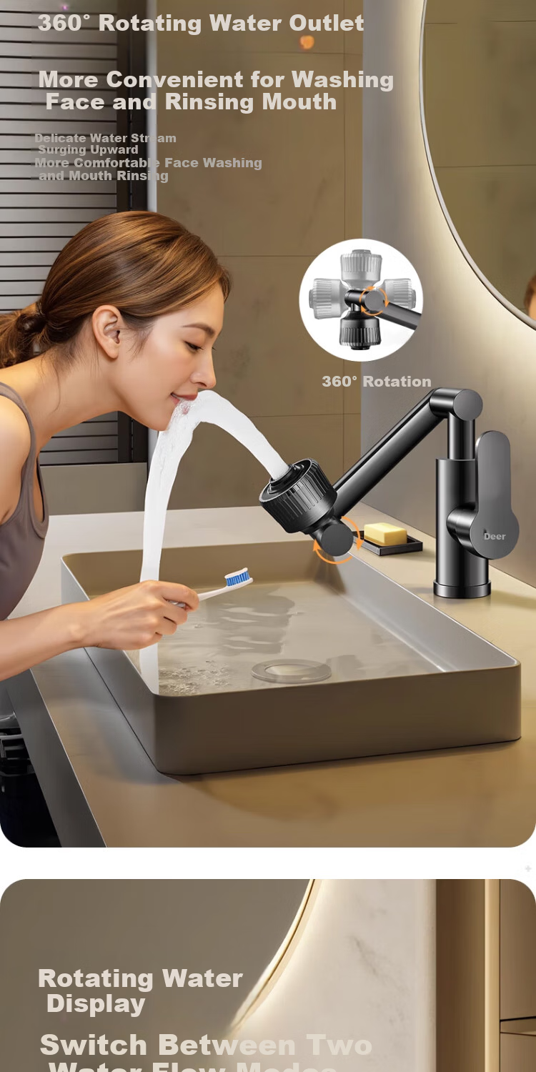 Del 28-Year Brand Basin Faucet Hot and Cold Water Mixer 2-in-1 Universal Mechanical Arm Washbasin Faucet 6