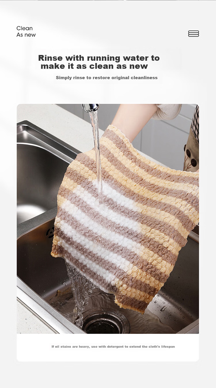 Melia Dishwashing Cloth Oil-Resistant Kitchen Cleaning Cloth 28x28cm 8-Pack Lint-Free Thickened Dishcloth Brush Tool 7