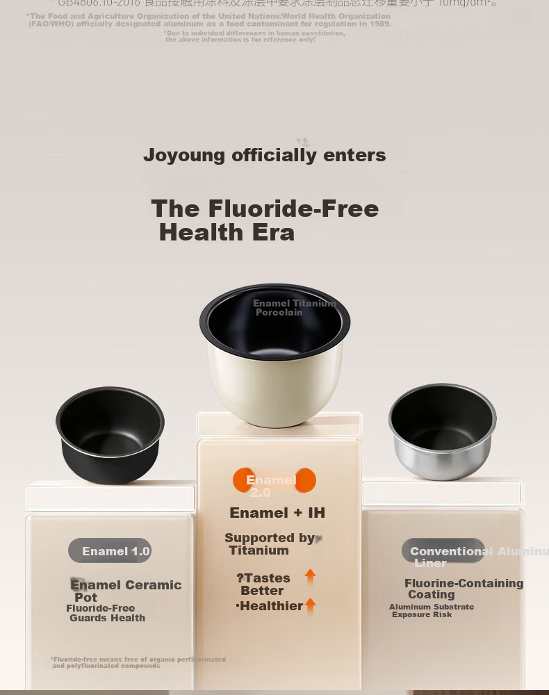 Joyoung 0 Fluoride Series Enamel Titanium IH Rice Cooker 4L 1200W Titanium Inner Pot 3-4 People Non-Teflon 6A Micro Pressure FF-PR1H02 (4L) 3