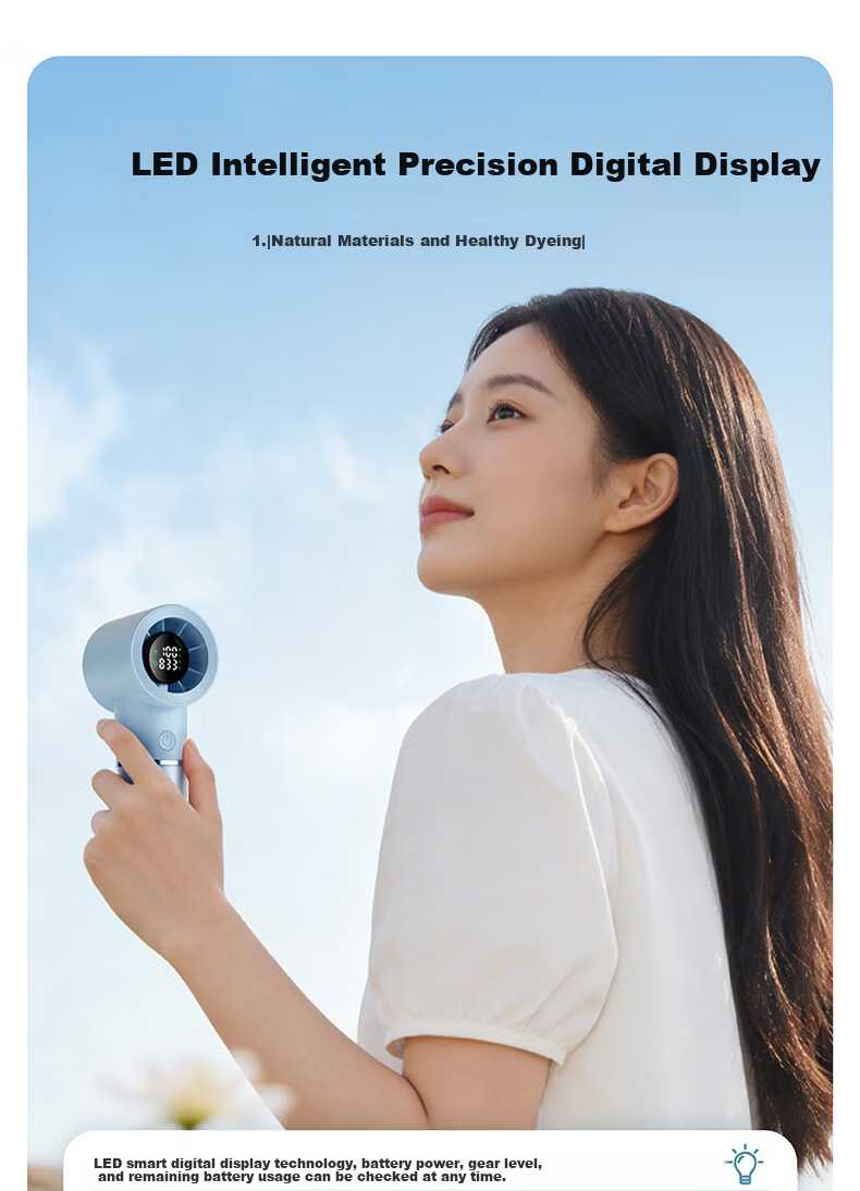 DaFengTime Innovative Display Endurance Technology Handheld High-Speed Timer Mini Fan Portable Small Student Dormitory Outdoor Mini Long Battery Life Rechargeable Energy-Saving Fan 10