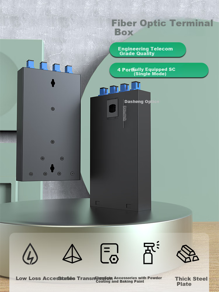 Dashengguang Fiber Optic Terminal Box Desktop 4-Port SC Square Port SC Single-Mode Full Configuration Telecom Grade Fiber Splice Box with Flange Pigtail Optical Terminal Box DSG-ZDH406 1