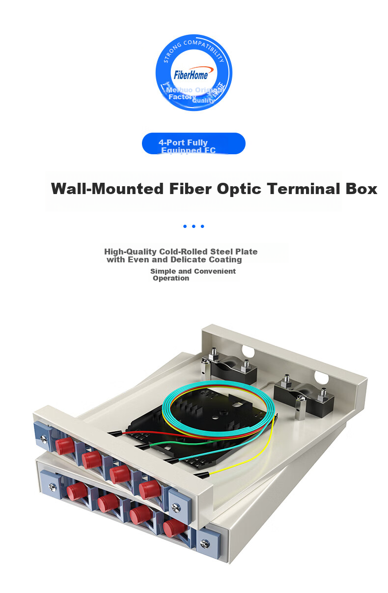 FiberHome 4-Port Empty Fiber Optic Terminal Box Wall-Mounted Fiber Optic Cable Splice Box Universal Fiber Optic Splice Tray Distribution Frame 1
