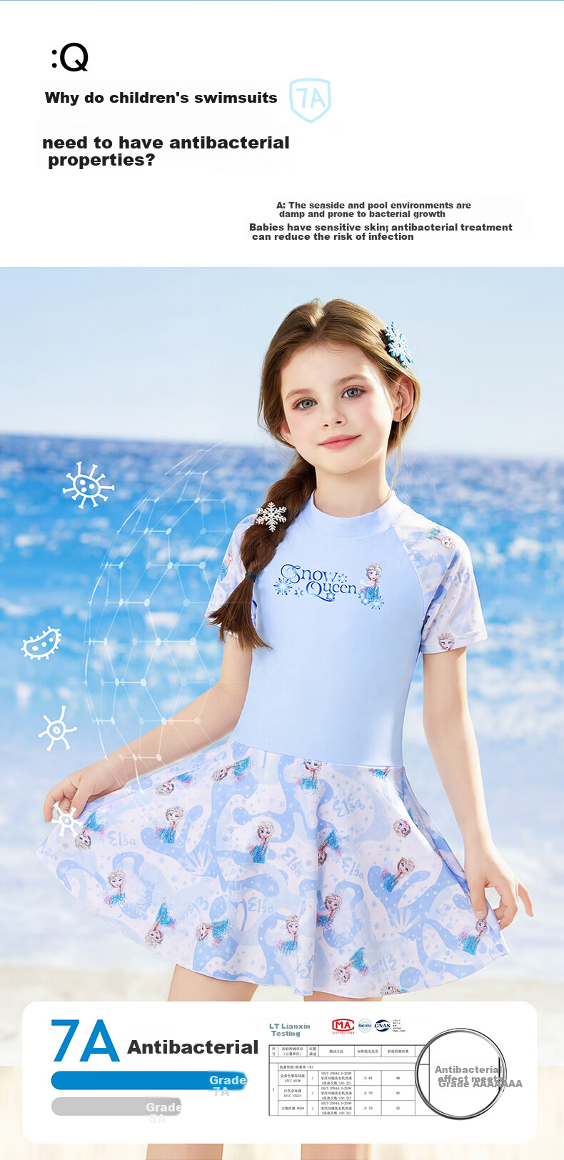 Disney Kids Girls One-Piece Swimsuit Advanced Large Children Summer New Girls Swimwear D36155S2H Blue 110 1