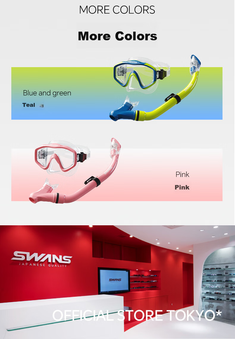 SWANS Snorkeling Mask Snorkel High-Definition Waterproof Breathing Tube Respirator Diving Gear for Men Women and Children Swimming Equipment Pink 8
