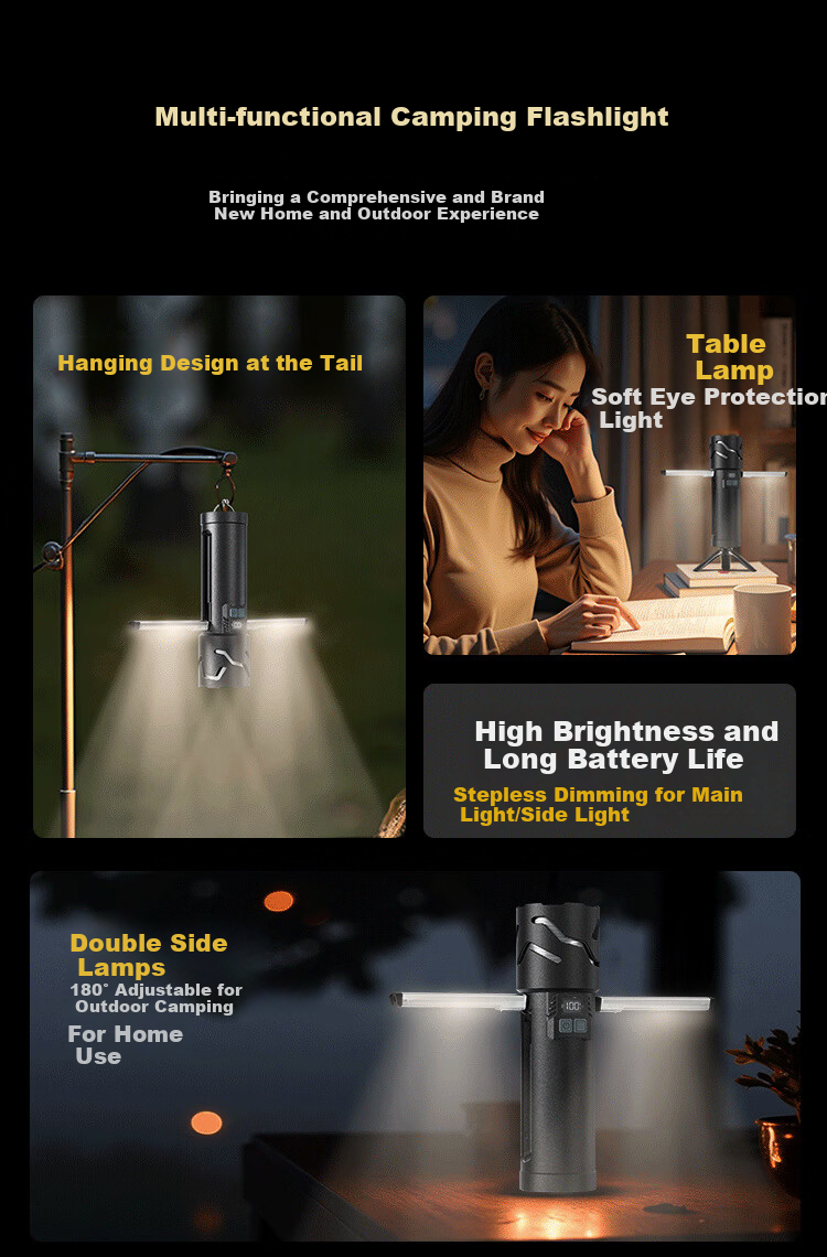 Cavalry Home Table Lamp Outdoor Camping Tent Light Aluminum Alloy Rechargeable Zoom White Laser Multifunctional Super Bright Flashlight 2