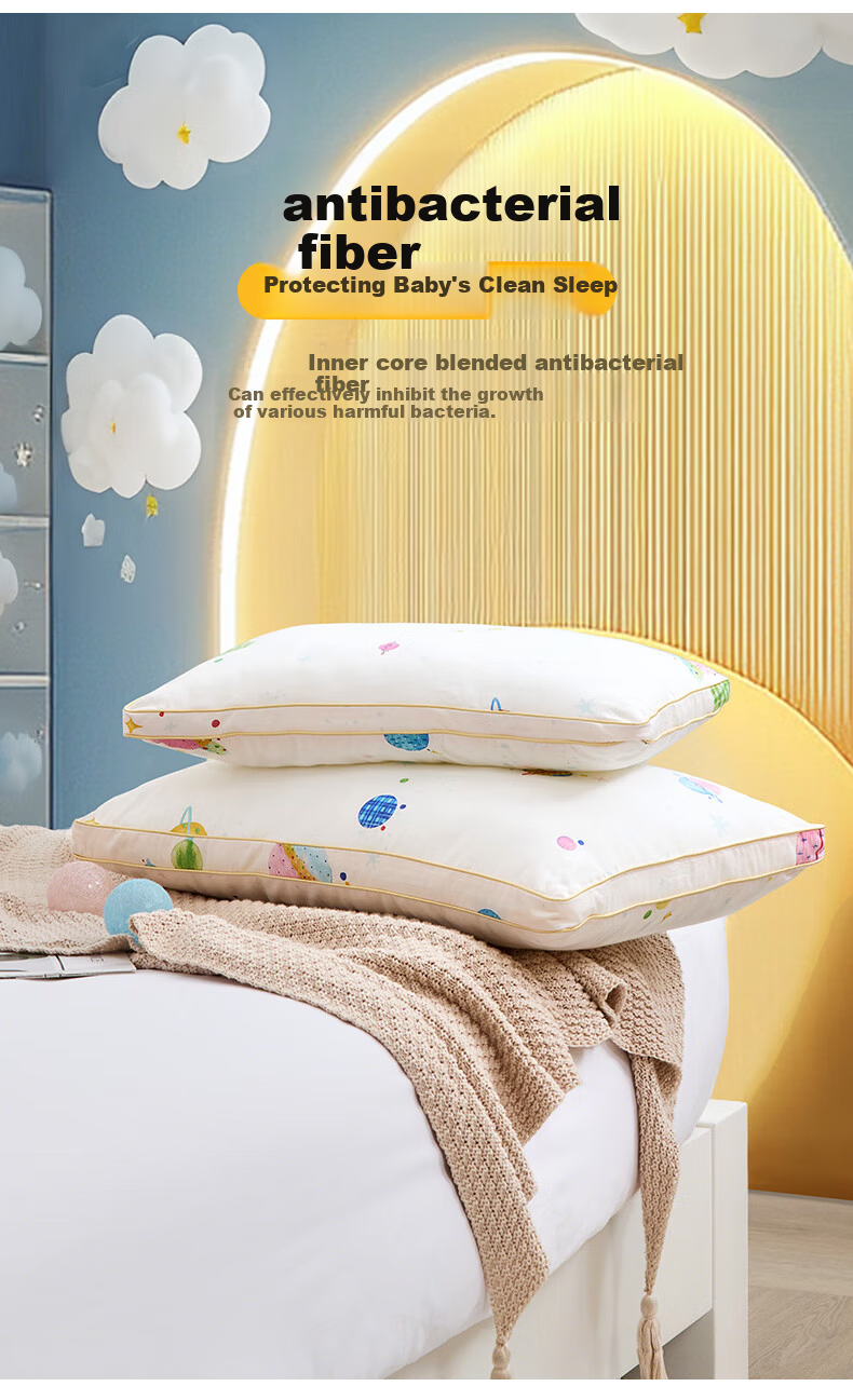 Fuanna Kids Pure Cotton Class A Antibacterial Fiber Pillow Core Student Children's Pillow 60*40cm 4