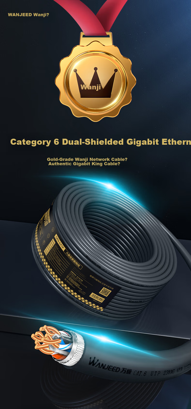 WANJEED CAT6 Gigabit Ethernet Cable [National Standard 23AWG-0.57mm Pure Oxygen-Free Copper Core] CAT6 Unshielded Twisted Pair Cable for Home Network Monitoring And POE, One Box of 100 Meters 1