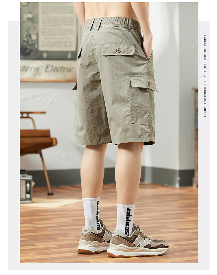 JEEP Men's Summer American Style Ice Silk Cargo Loose Straight Five-Point Shorts Khaki 31 18