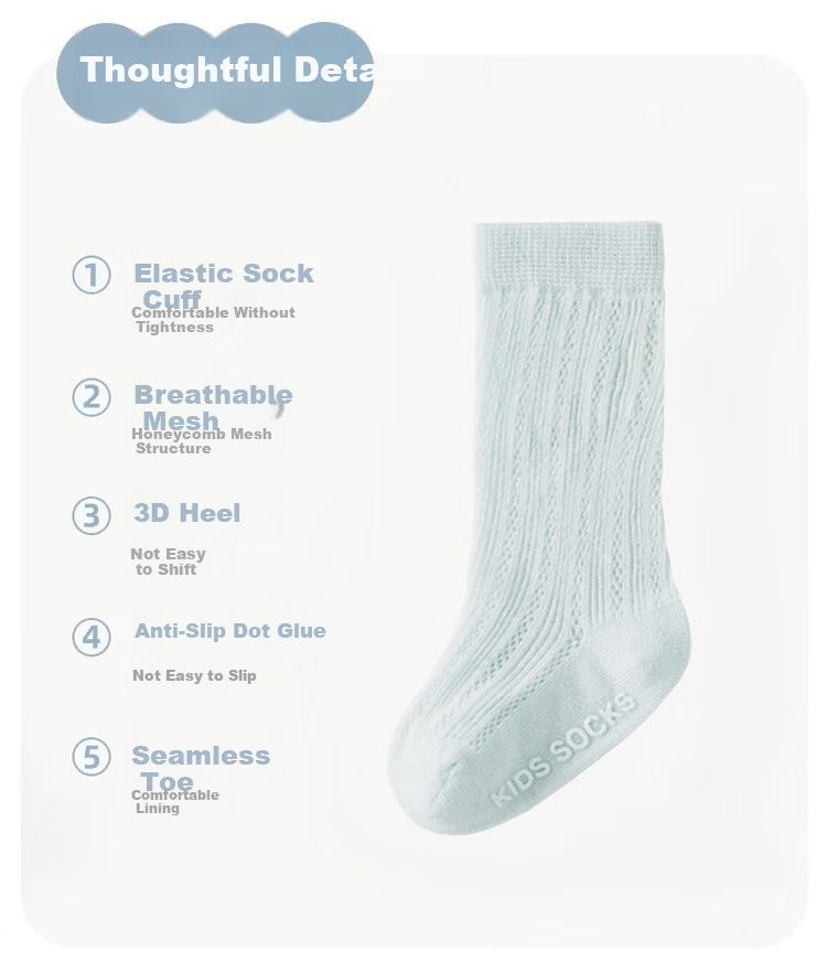 9i9 Baby Socks Summer Thin Seamless Mesh Mid-Calf Anti-Mosquito Socks Combed Cotton Non-Slip Grip 3 Pairs for 1-3 Years Old 2