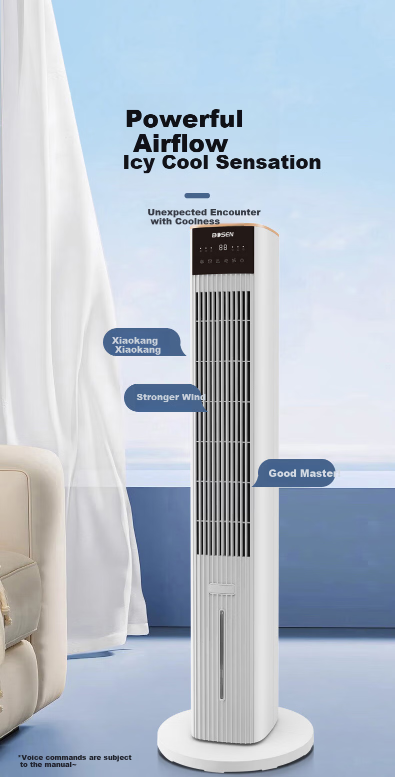 Bosen Home Smart Voice-Controlled Cooling Fan Humidifying Water Cooling Tower Fan Office Living Room Standing Portable Energy-Saving Small Air Conditioner Fan Oscillating Bladeless Fan TAS-1004W 1