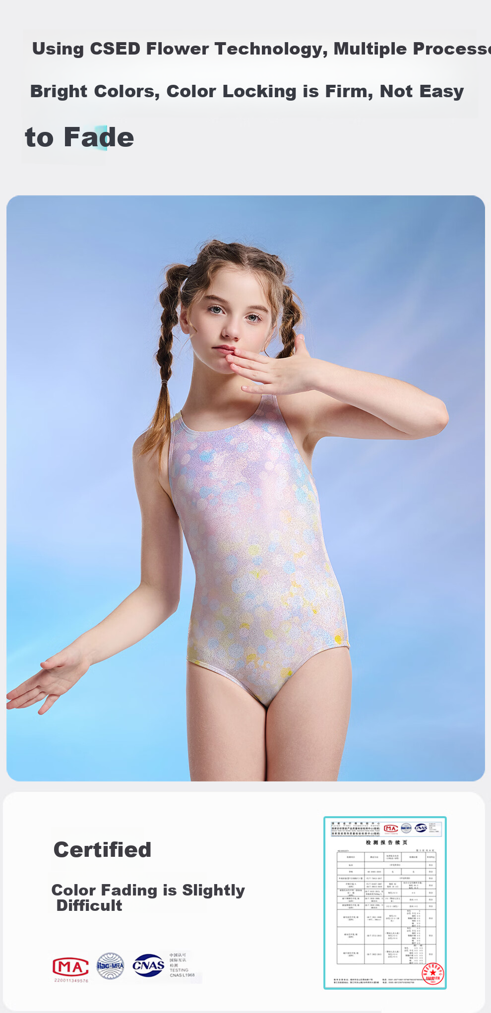 ZOKE Girls' One-Piece Square-Leg Cute Sports Professional Swimwear Children's Swimsuit 3