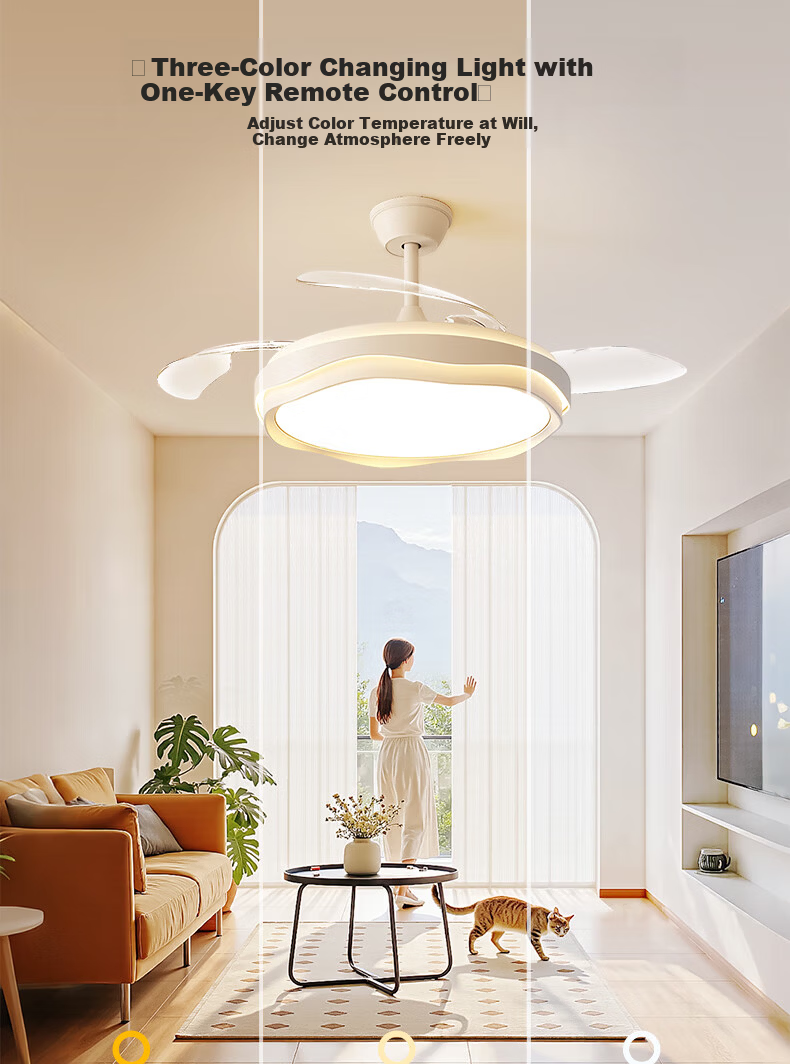 Kuka LED Cream Style Invisible Ceiling Fan Light for Living Room and Dining Room Silent Ceiling Fan with Downrod - Three Colors [Installation Included] 22