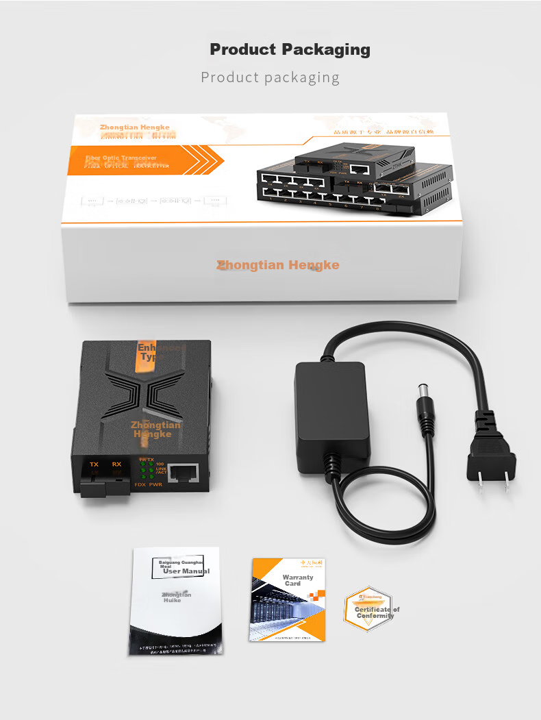 Zhongtian Hengke SC 100Mbps Fiber Optic Transceiver Pair 25KM Single-mode Single-fiber Optical Converter Fiber to Ethernet 1 Optical 1 Electrical AB End Pair ZT-8311A/B 7