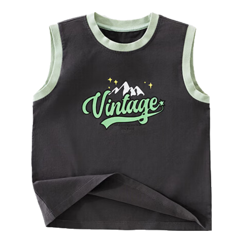 NUBIWU Children's Pure Cotton Tank Top, Summer Lightweight Breathable Undershirt, Boys Stylish Printed Sleeveless T-Shirt, Wide-Shoulder Vest