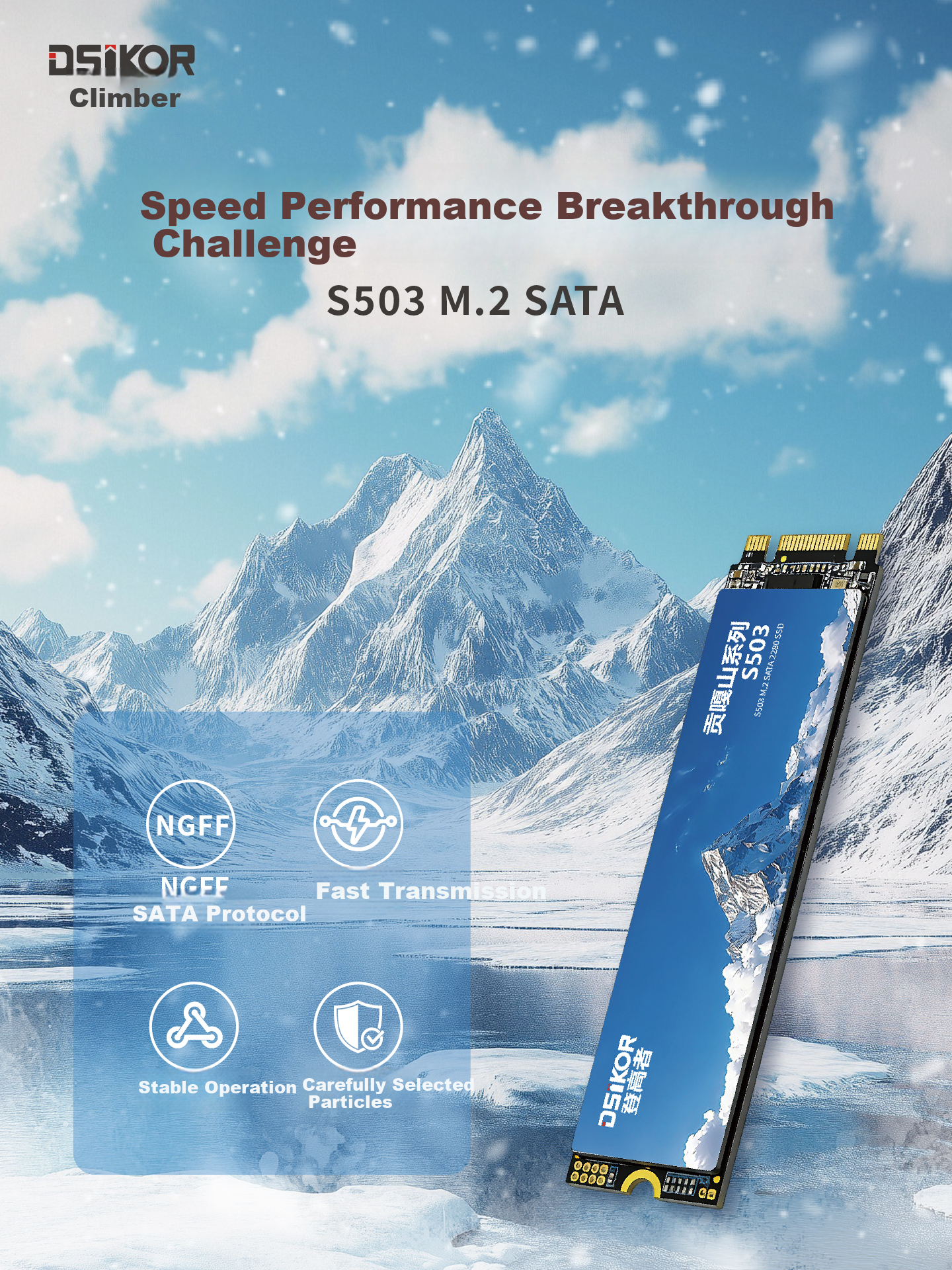DengGaoZhe 256GB SSD Solid State Drive M.2 SATA 2280 NGFF TLC Desktop Laptop Universal Read Speed up to 550MB/s Gongga Mountain S503 1