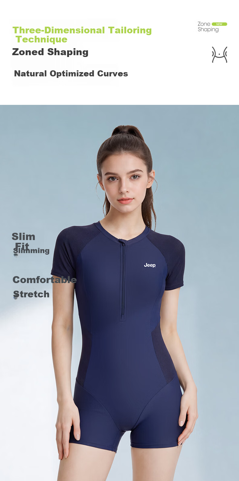 JEEP Women's Premium One-Piece Swimsuit Slimming Sun-Protective Conservative Plus Size Swimwear Navy Blue XL 3